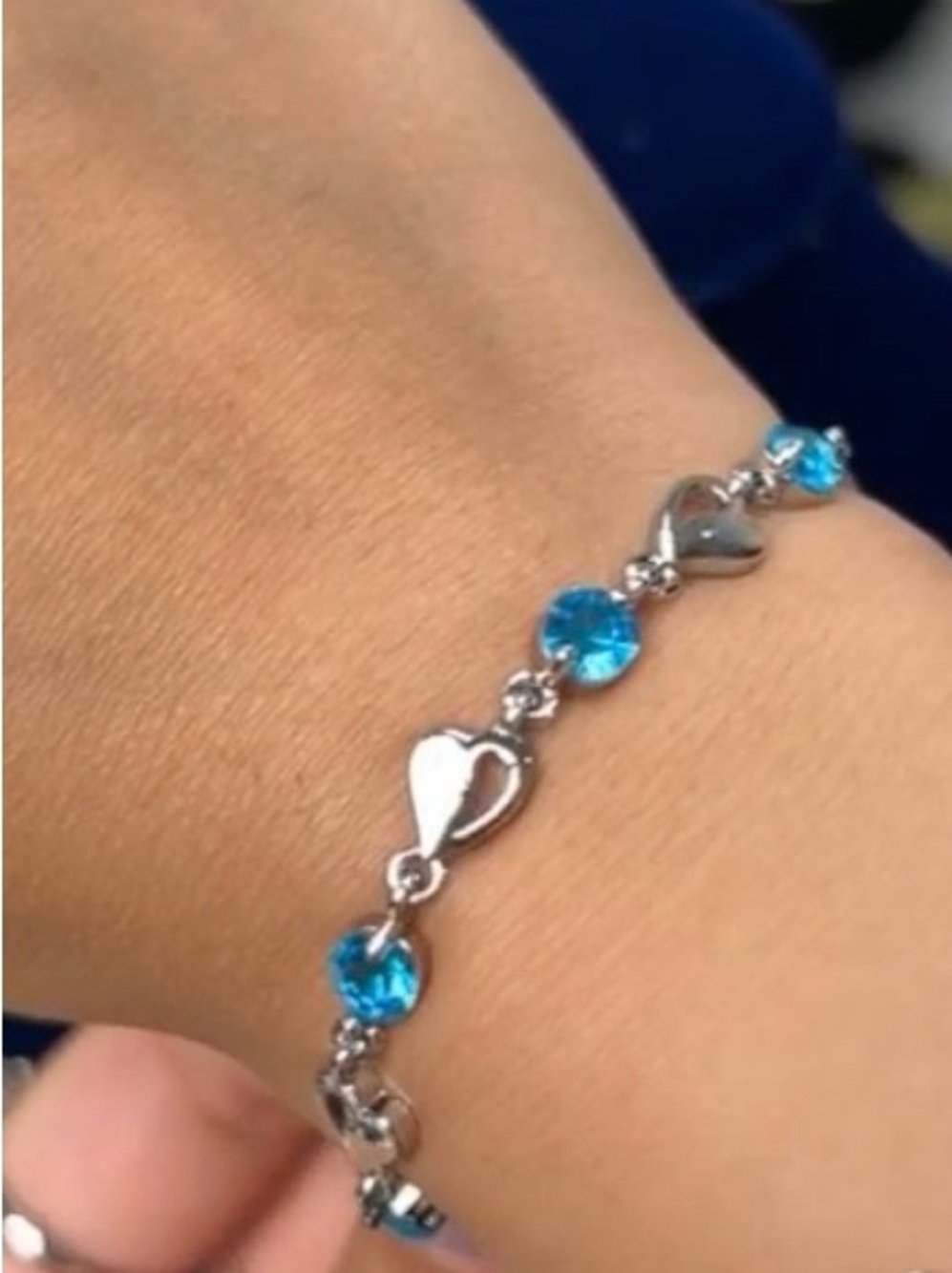 💙925 Sterling Silver-Blue Gemstone & Heart Bracelet